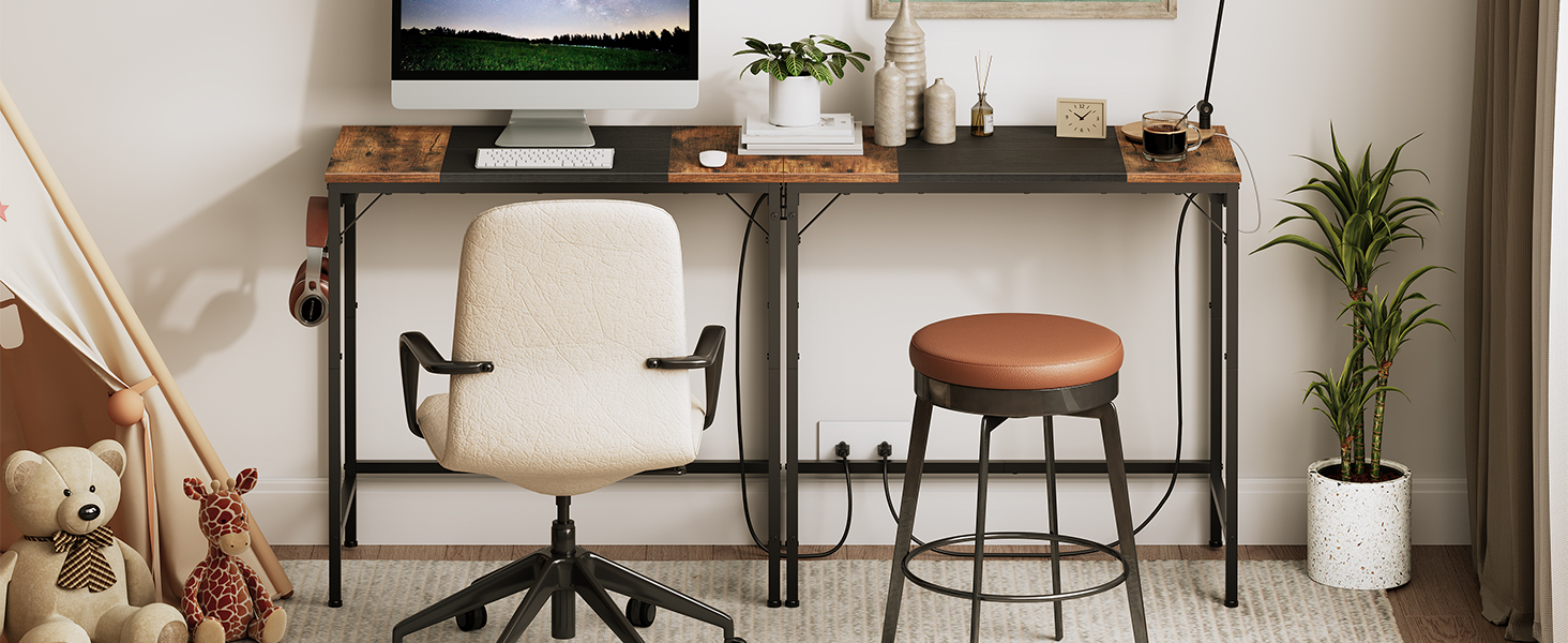 Computer Desk, Home Office Desk with Power Outlet, Modern Study Writing Desk