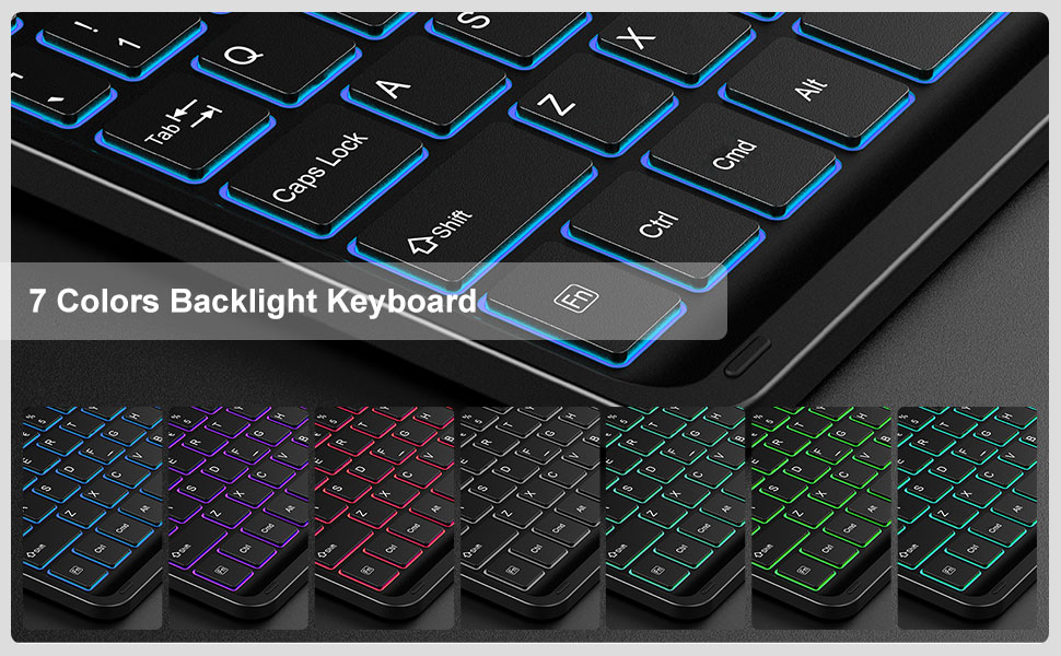 INFILAND Galaxy Tab S8+/ S8 Plus/ S7 FE/ S7 Plus Backlit Keyboard Case, MultiAngle 7 Colors