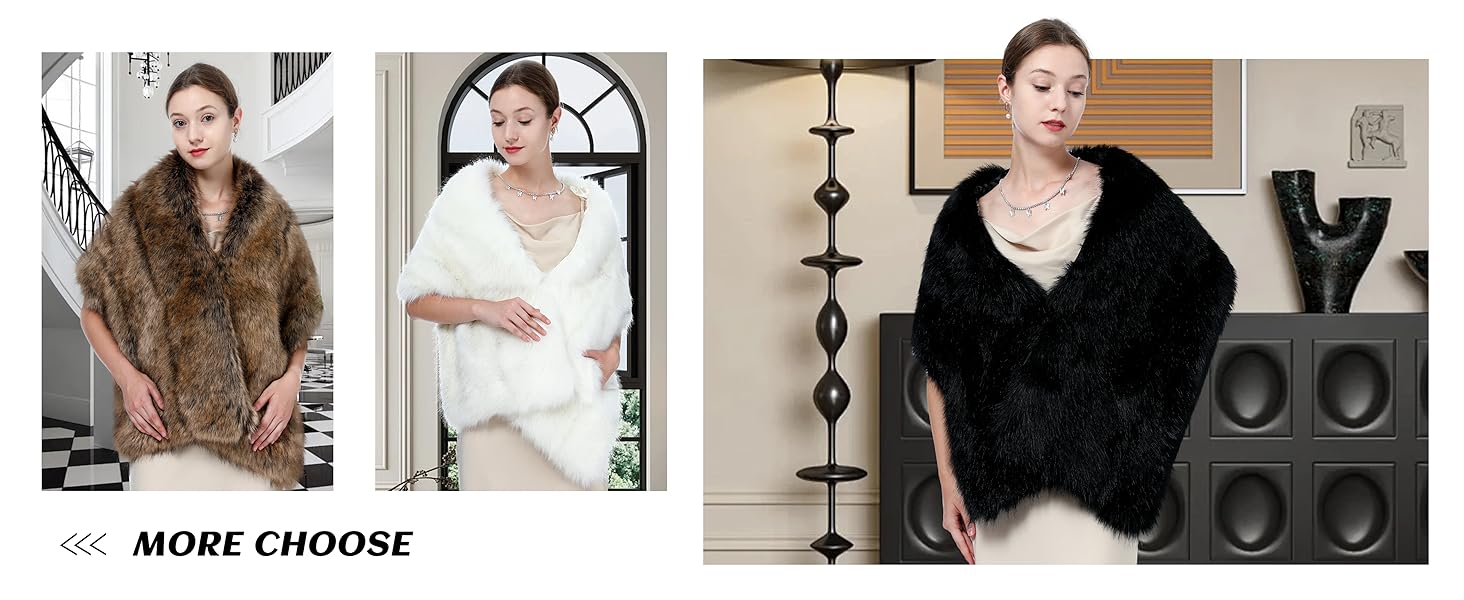 shawl wraps scarf women stole cape faux fur black white wedding 1920s Christmas