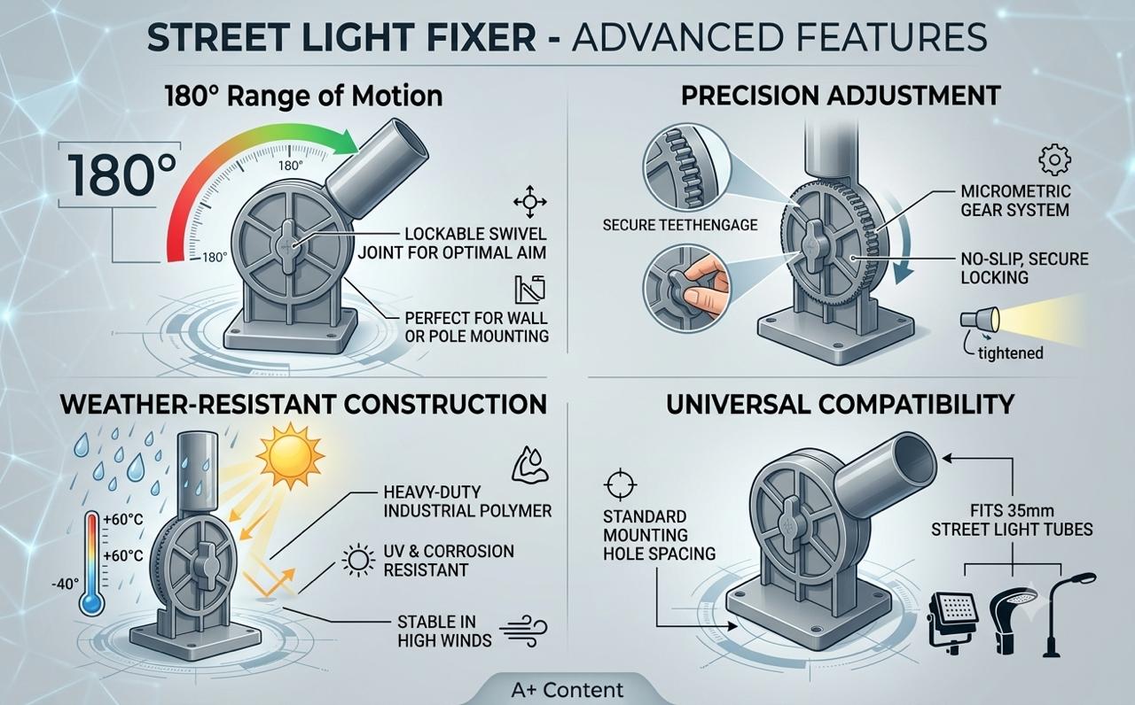 MIKE MILLER 180° Rotational & Adjustable Wall Mount Street Light Stand | Strong PP Plastic Waterproof Bracket for Outdoor Lighting | Heavy Duty Wall Mounted Light Holder | Easy Installation Pack of 1
