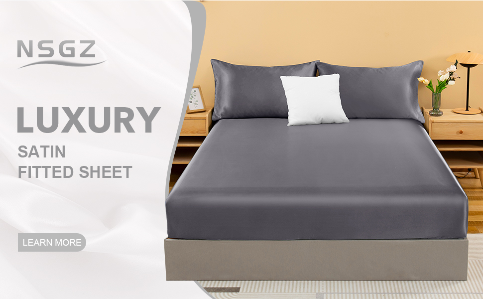NSGZ Satin Fitted Sheet Queen, Single Silky Fitted Sheet