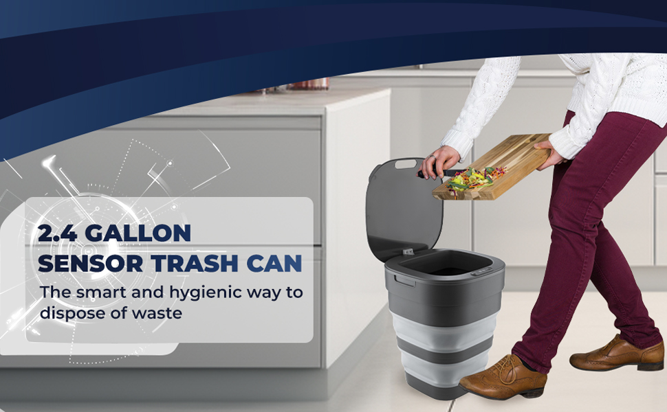 ELITE DISPOSE Bathroom Trash Can with Lid Automatic Garbage Can, 2.4 Gallon