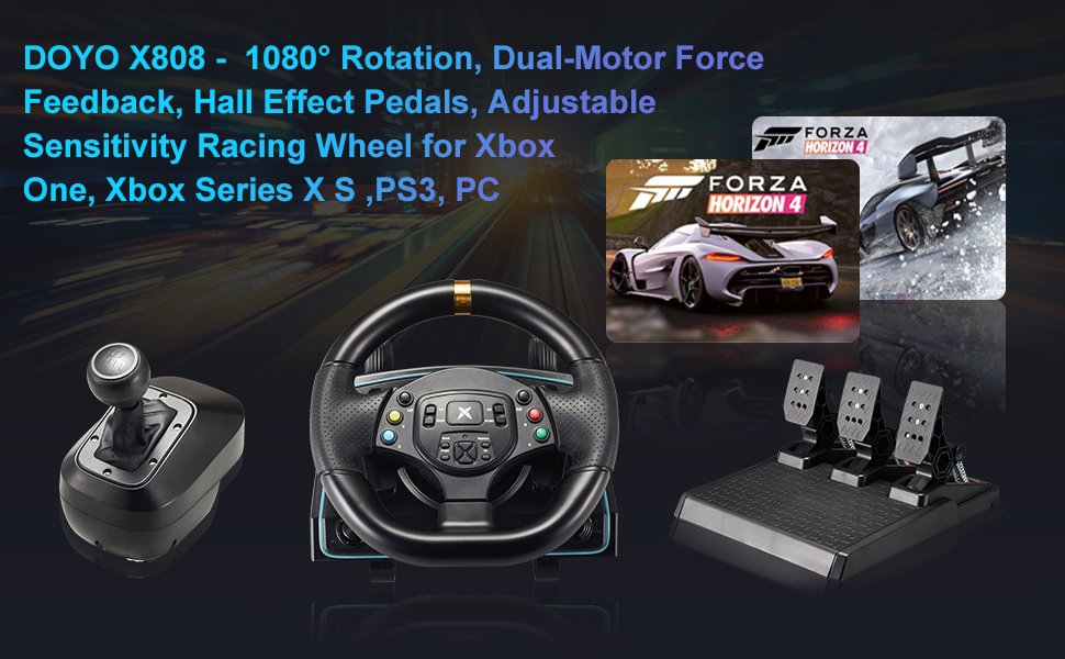 DOYO Xbox Steering Wheel with Hall Effect Pedals, 900°/ 1080°Rotation