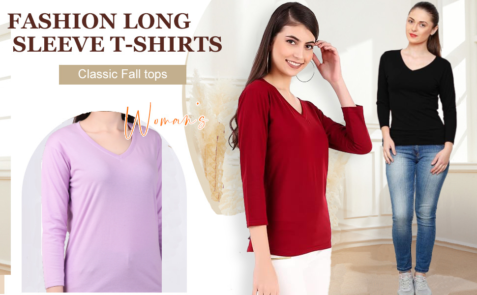 Sundish Women's 3/4 Sleeves Regular Fit V-Neck Cotton T-Shirt