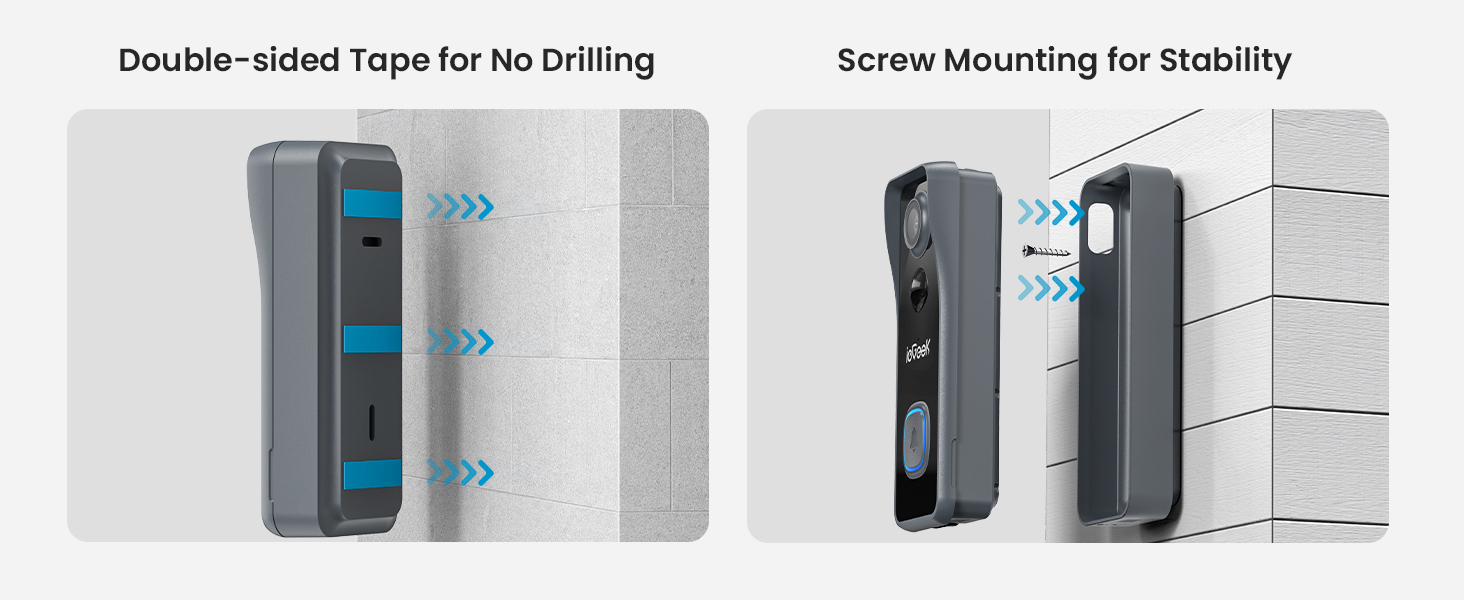 2 options for installation - Double-side tape & Screw Sets