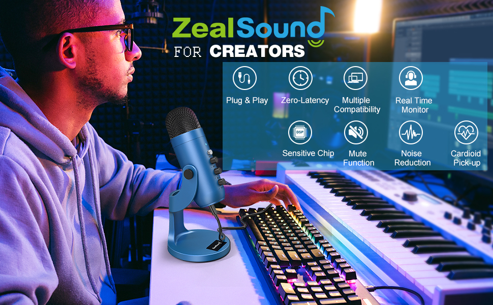 ZealSound USB Microphone,Condenser Gaming Mic for PC/Laptop/Phone/PS4/5