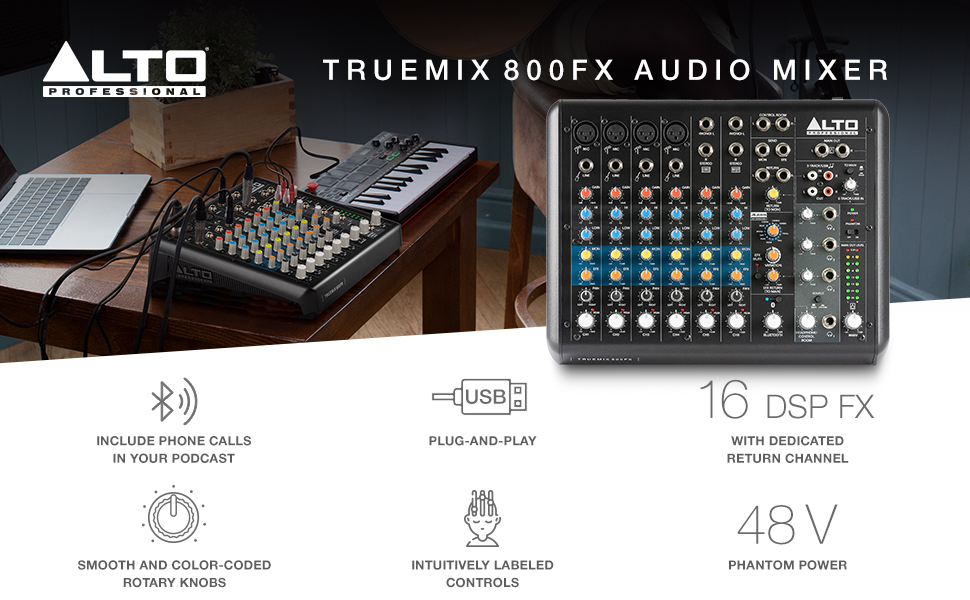 Alto TrueMix 800 FX Audio Mixer with 4 XLR Mic Ins, USB Audio Interface and Bluetooth for Podcasting, Live Performance, Recording, DJ, Mac and PC : Amazon.com.au: Musical Instruments