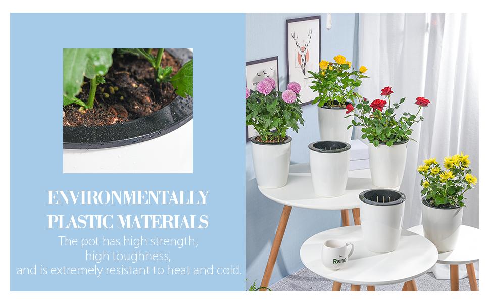 Sungmor Self Watering Flower Pots White Plastic Plant Pot