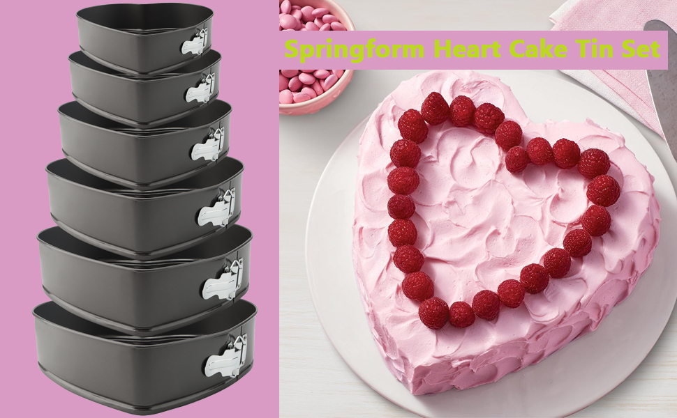 ZOENHOU 6 Pieces Heart Cake Tin Set, 7" 8" 8.5" 9" 10" 11" Heart Shaped NonStick Springform