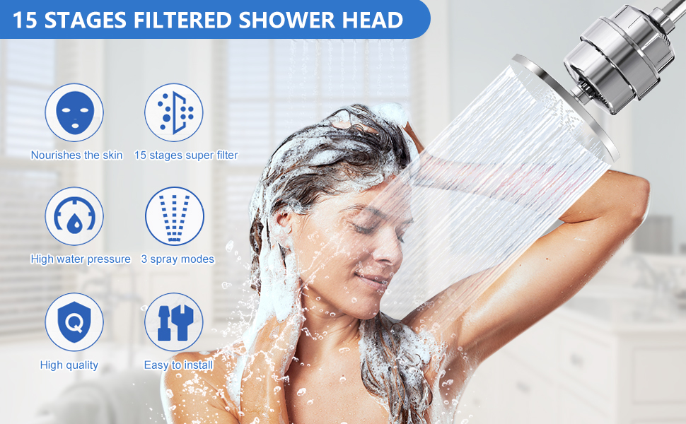 15Stage Shower Head Filter Bath Hard Water Filters KDF Vitamin C