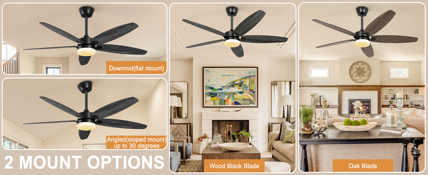 Ohniyou 52" Ceiling Fan with Lights and Remote, Reversible Ceiling Fan