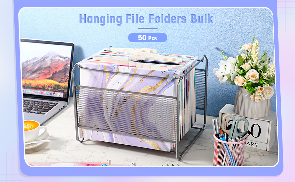 Qeeenar 50 Pcs Marble Hanging File Folders Bulk Letter Size Decorative File Folder