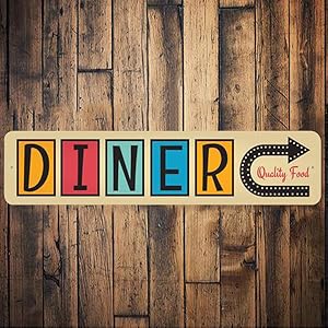 Diner This Way Sign, Diner Sign kitchen metal signs home and kitchen decor aluminum signs for home
