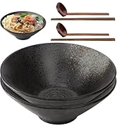 ZOOFOX Set of 2 Ceramic Ramen Noodle Bowl, 60 oz Large Soup Bowl with Chopsticks and Spoons for U...