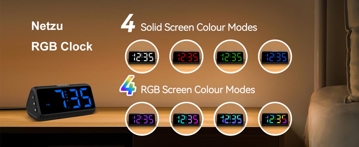 Netzu Loud Alarm Clock for Heavy Sleepers, RGB Alarm Clocks