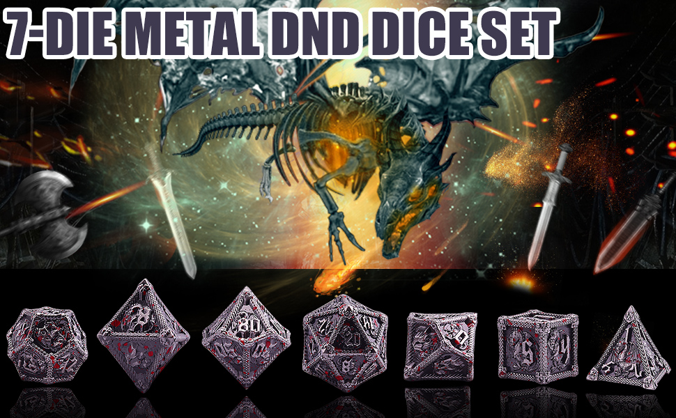 AUSTOR 7Die Metal DND Dice Set with Box Dungeons and Dragons Dice Roll Playing Game Dice
