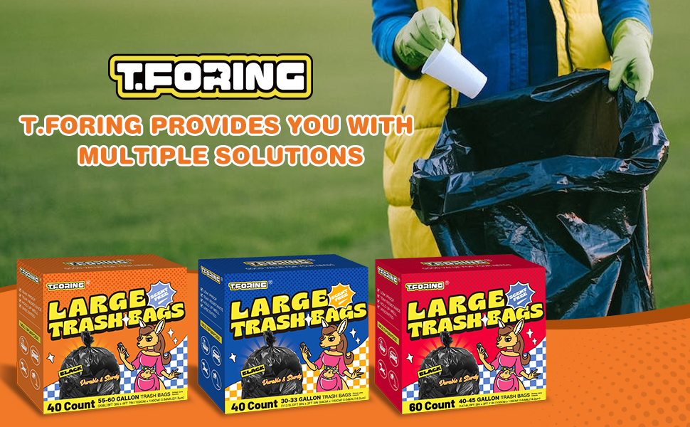 5560 Gallon Large Trash Bags T.FORING Black Heavy Duty