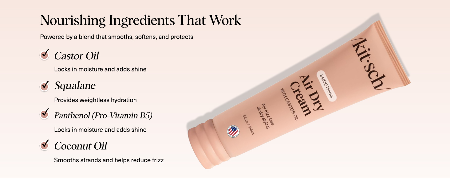 Kitsch Smoothing Air Dry Cream for Hair Frizz Control Hair Care Product with Castor Oil