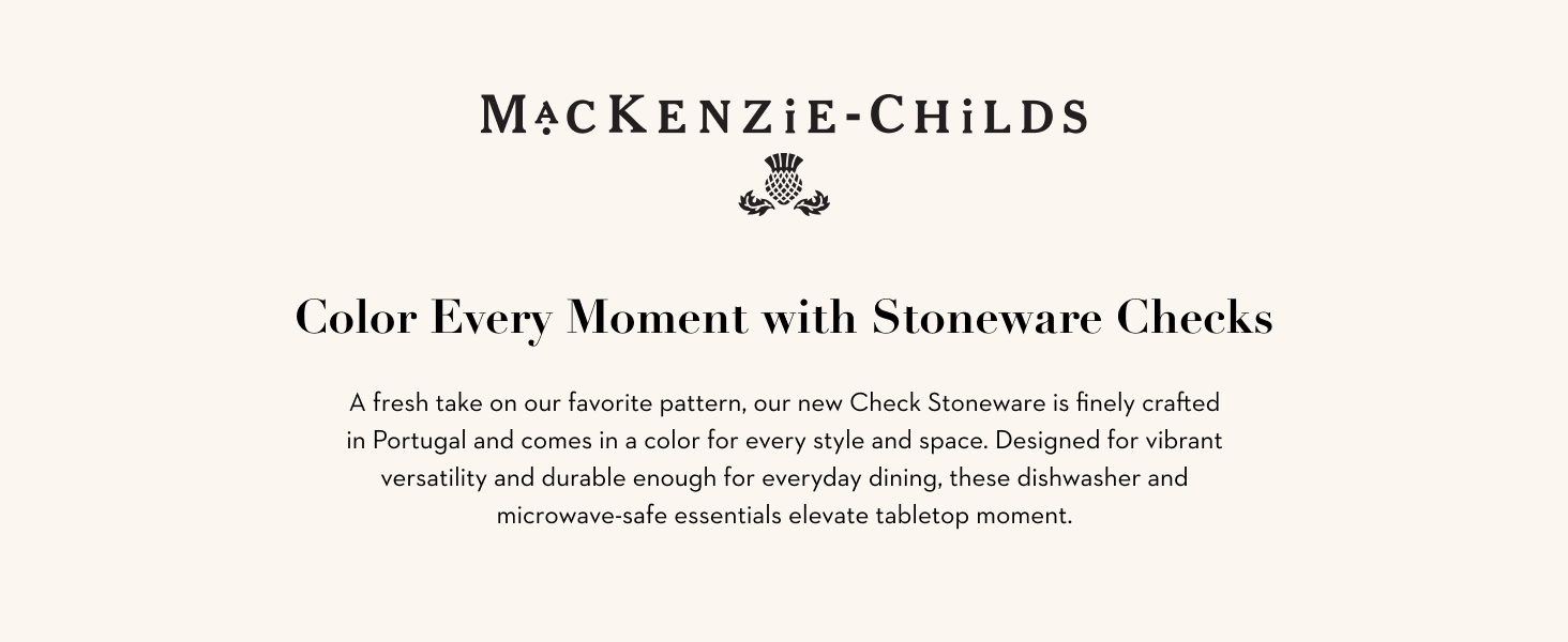 Stoneware collection, bright colorful check patterns, dishwasher safe, microwave safe