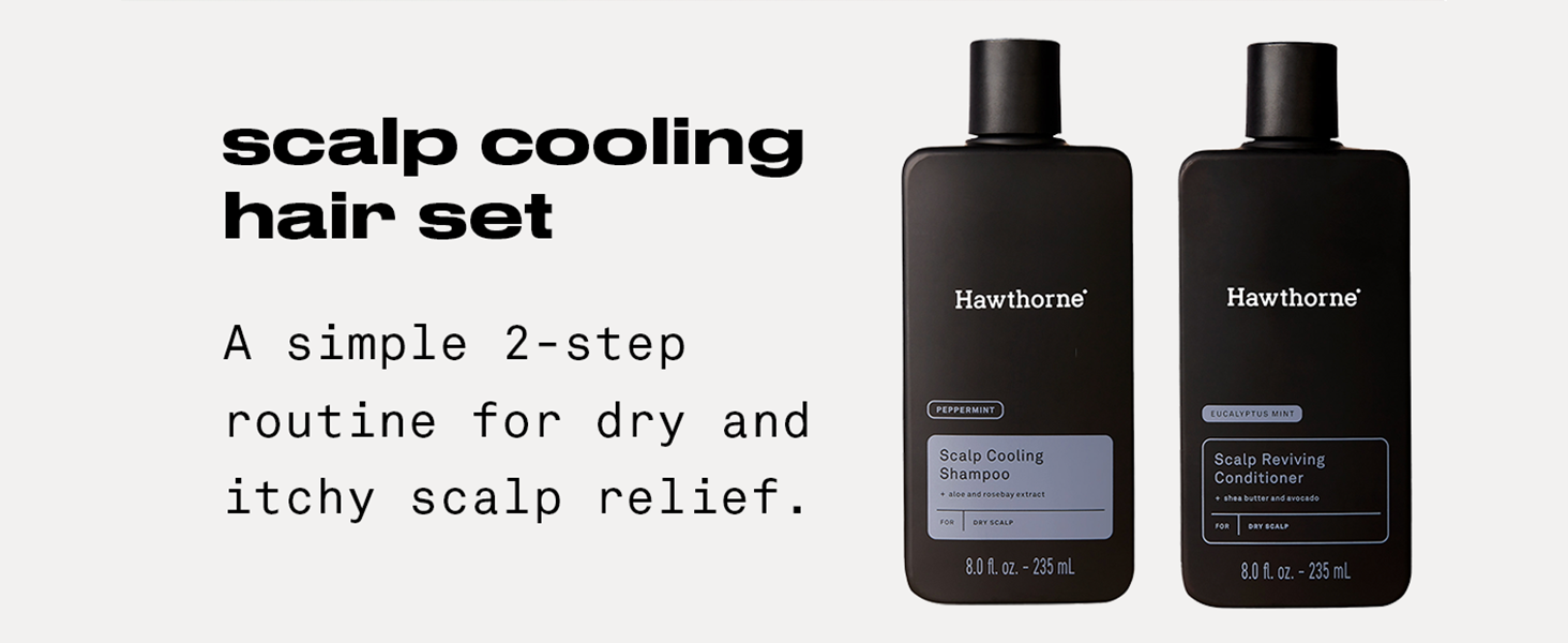Hawthorne Mens Scalp Cooling Shampoo and Conditioner for Dry Scalp and Dandruff, Peppermint Shampoo