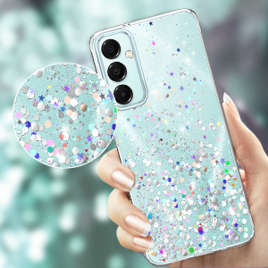ivencase Clear Glitter Case Compatible with Samsung Galaxy A16 Case with 2 Screen Protector, TPU Silicone Sparkly Bling Star Soft Cover Flexible Transparent Shockproof Cover Samsung A16 5G 21 4