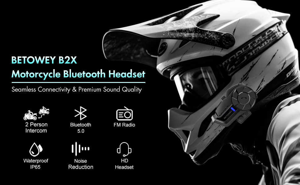 BETOWEY B2X Motorcycle Helmet Bluetooth Headset Wireless
