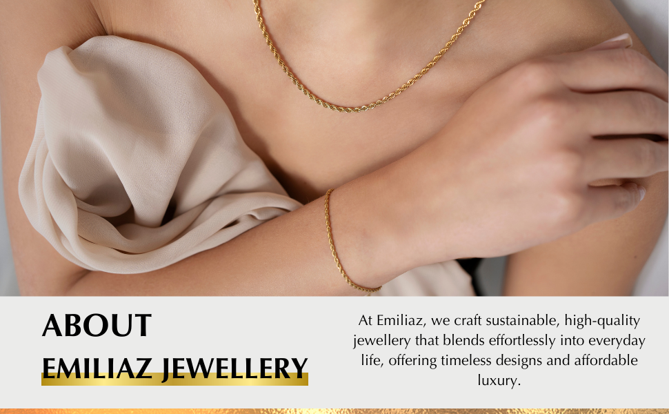 EMILIAZ Asha Necklace 18K Gold Plated Rope Chain for Women, 3mm 46cm Stainless Steel, Elegant Trendy Jewellery for Layering, Stackable, Lead & Nickel-Free, Women's Everyday Jewellery, with Gift Box 20 18K Gold Plated Asha necklace – minimalist, sustainable jewellery by EMILIAZ.