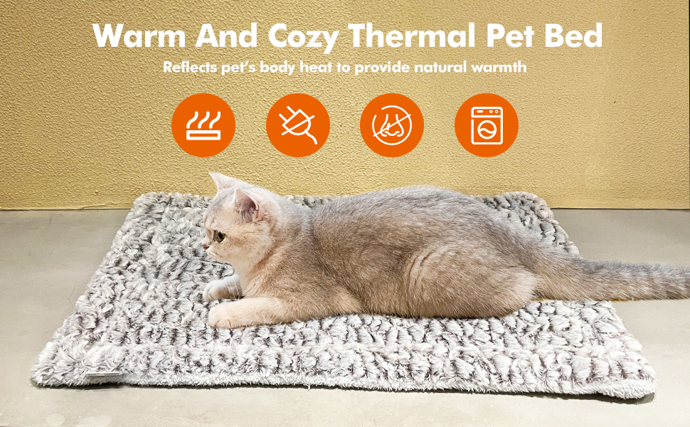 MORA PETS Cat Bed Self Heating Cat Blanket for Indoor Cats Washable Cat Mat Cushion Self Heated