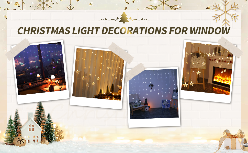 BLOOMWIN Christmas Star Fairy Lights 2m * 1m Xmas Window Decorations