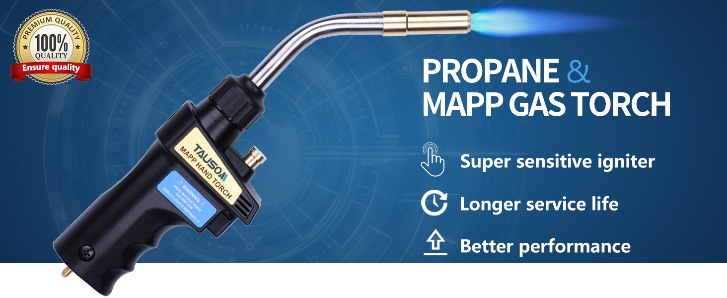 TAUSOM Propane Torch Head High Intensity, Mapp Gas Torch Trigger Start