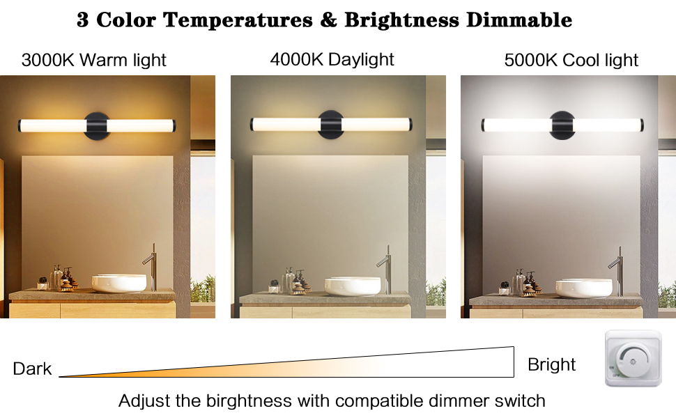 Dothan Home Bathroom LED Vanity Light, 3 Color & Dimmable