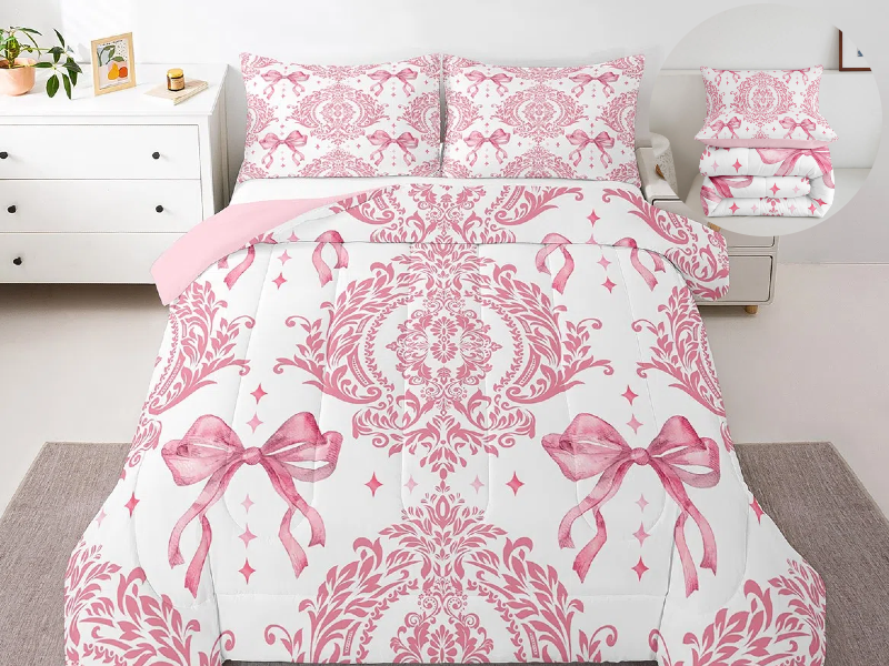 Feelyou Girl Pink Bowknot Twin Size Sheet Set Watercolor