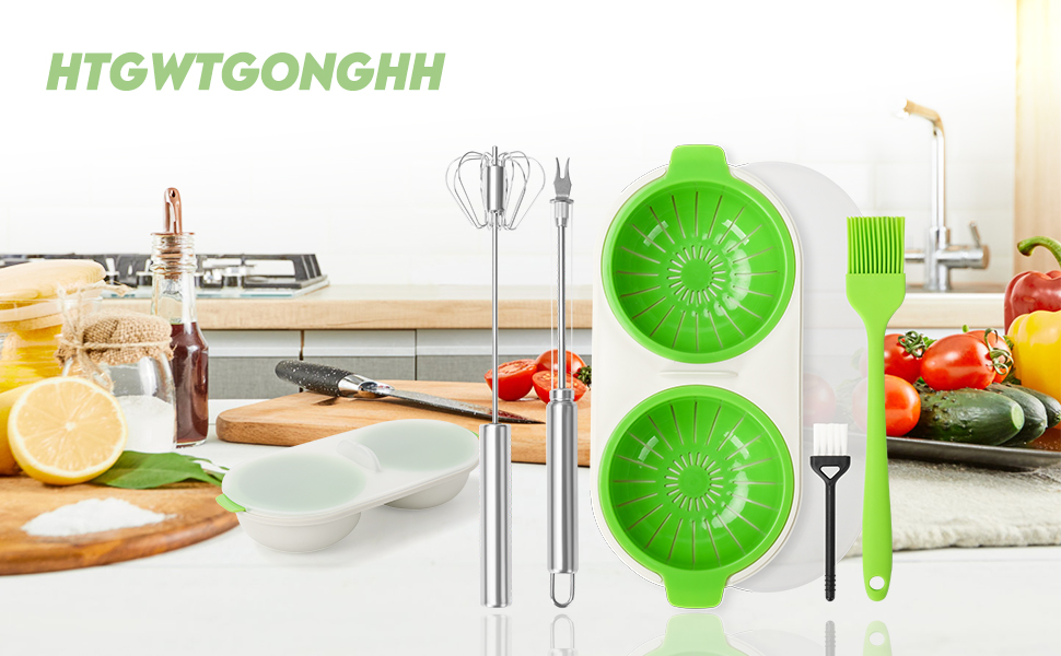 Egg Poacher Poached Eggs Cooker Set of 5, Double Egg Cups for Microwave Boiled Eggs