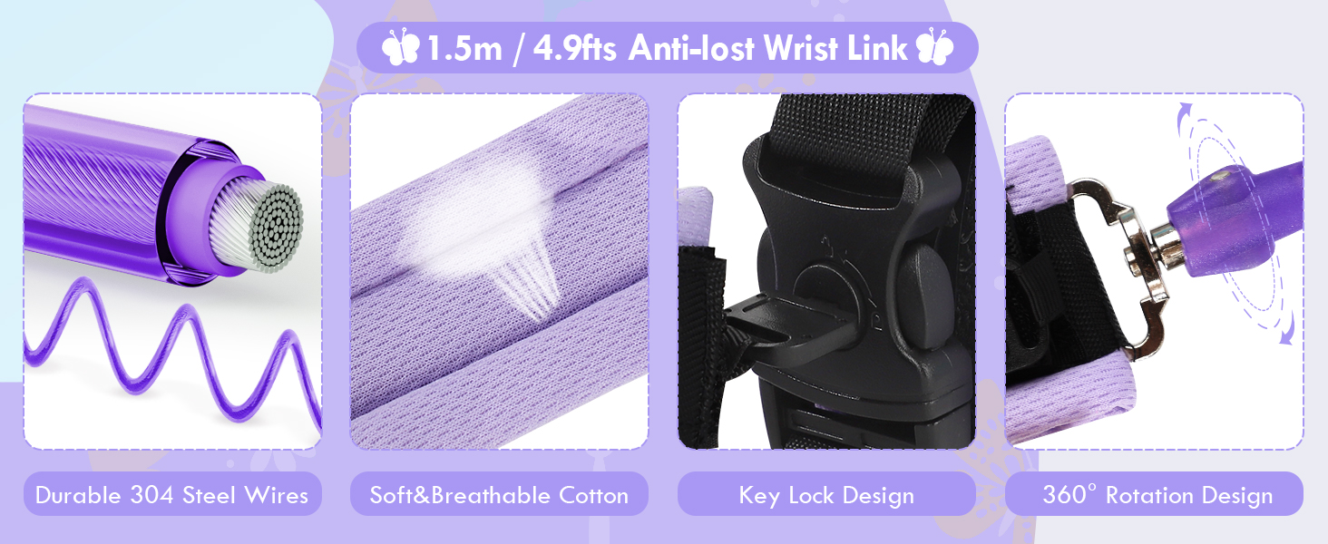 girl toddler leashes harness wrist link backpack, baby leash purple butterfly leash for kids