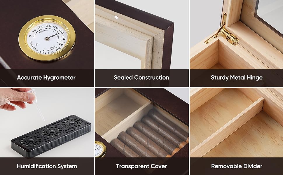 SWEWARM Humidor Cigar Box with Hygrometer, Wood Cigar