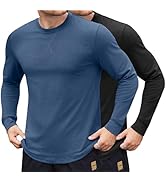 COOFANDY Mens Cotton Hipster Hip Hop Longline Crewneck T Shirts Casual Long Sleeve Tees Curved He...