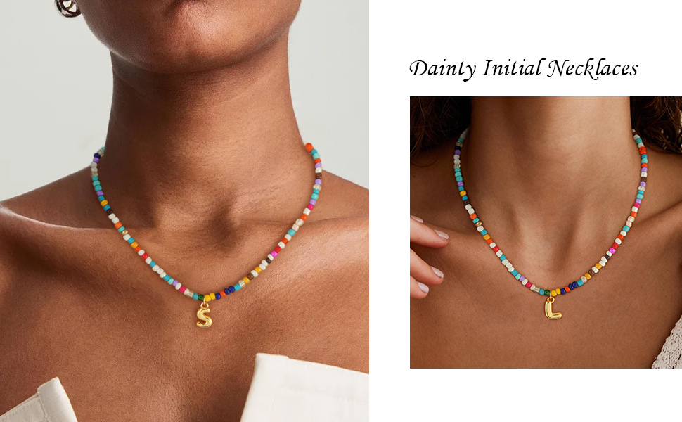 Dainty 18K Gold Plated Bubble Beaded Initial Necklace