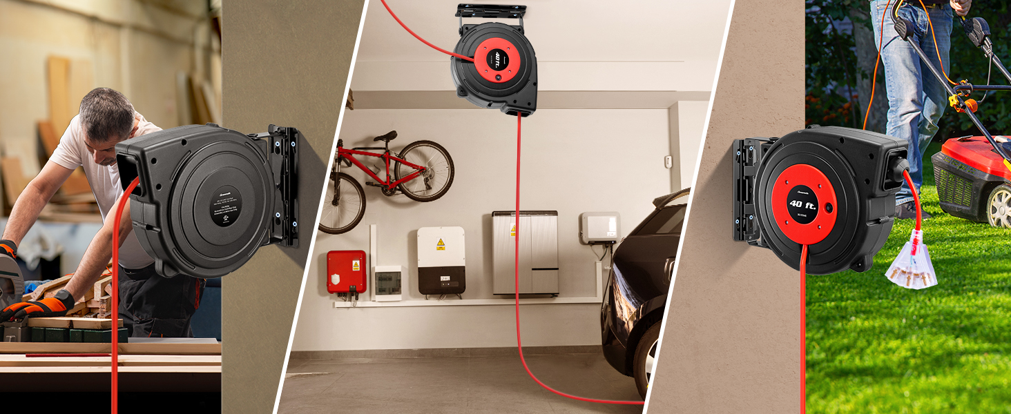 DEWENWILS Retractable Extension Cord Reel, 40 FT Heavy Duty Power Cord