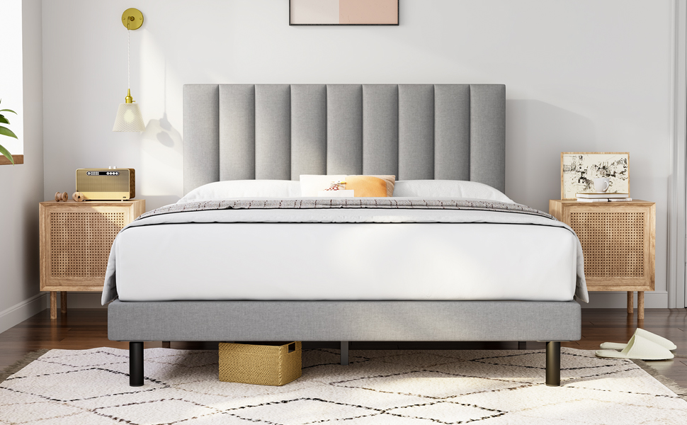 King Size Bed Frame, Molblly King Bed Frame with Upholstered Headboard