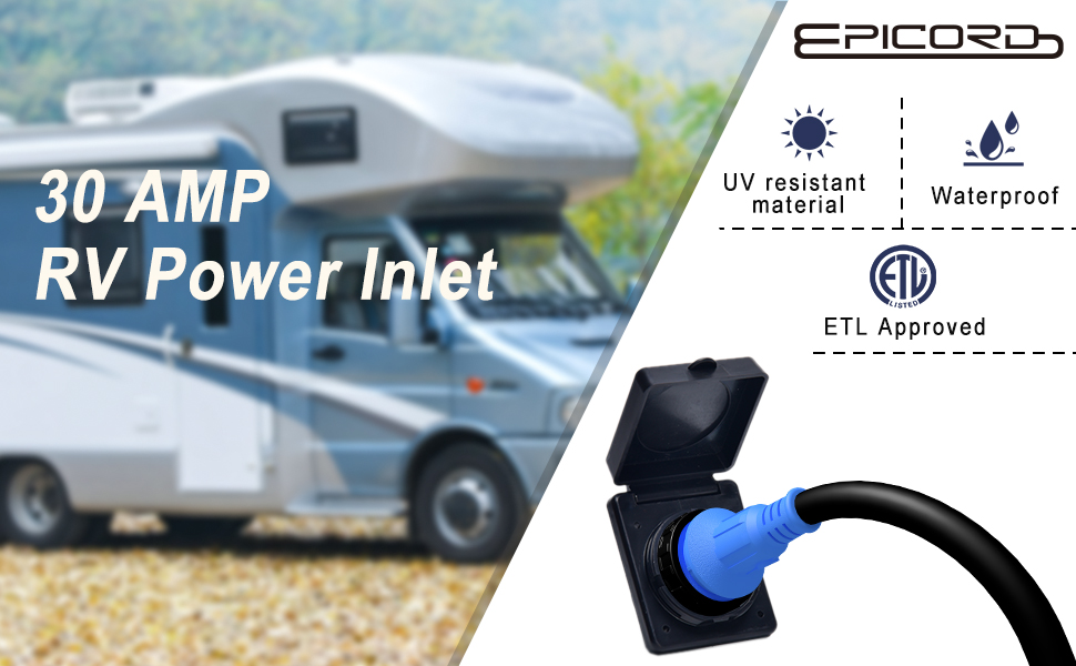 Epicord RV Power Inlet 125V 30 AMP Power Plug Twist Lock Inlet with 3