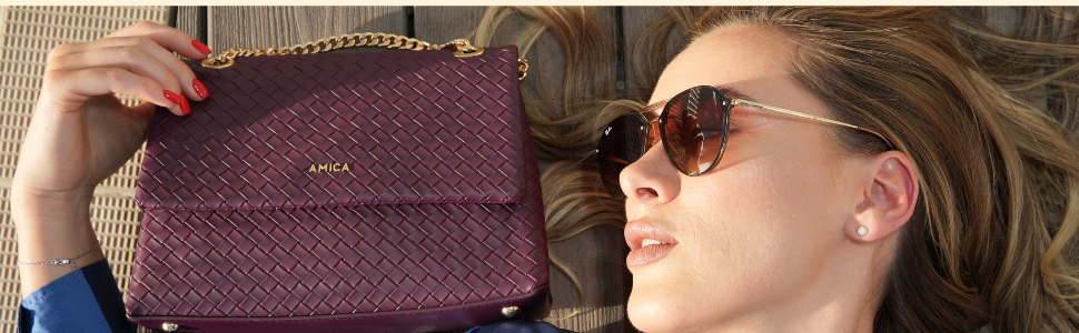 حقيبة يد نسائية من الجلد من أميكا، حقيبة كتف