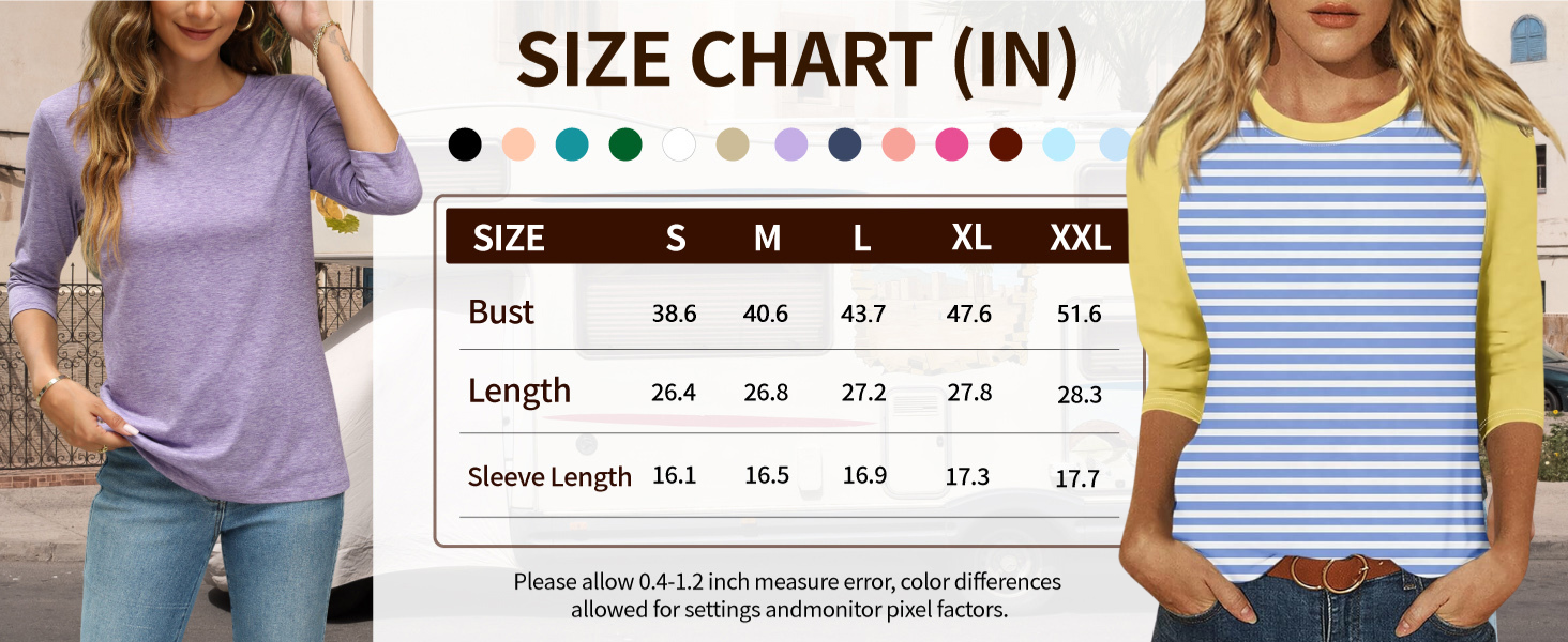 Womens Summer 3/4 Length Sleeve Tops