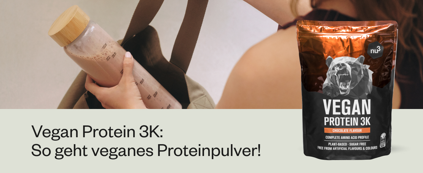 nu3 Vegan Protein 3K Shake (1kg) - vegan Protein Pulver Schoko mit ...