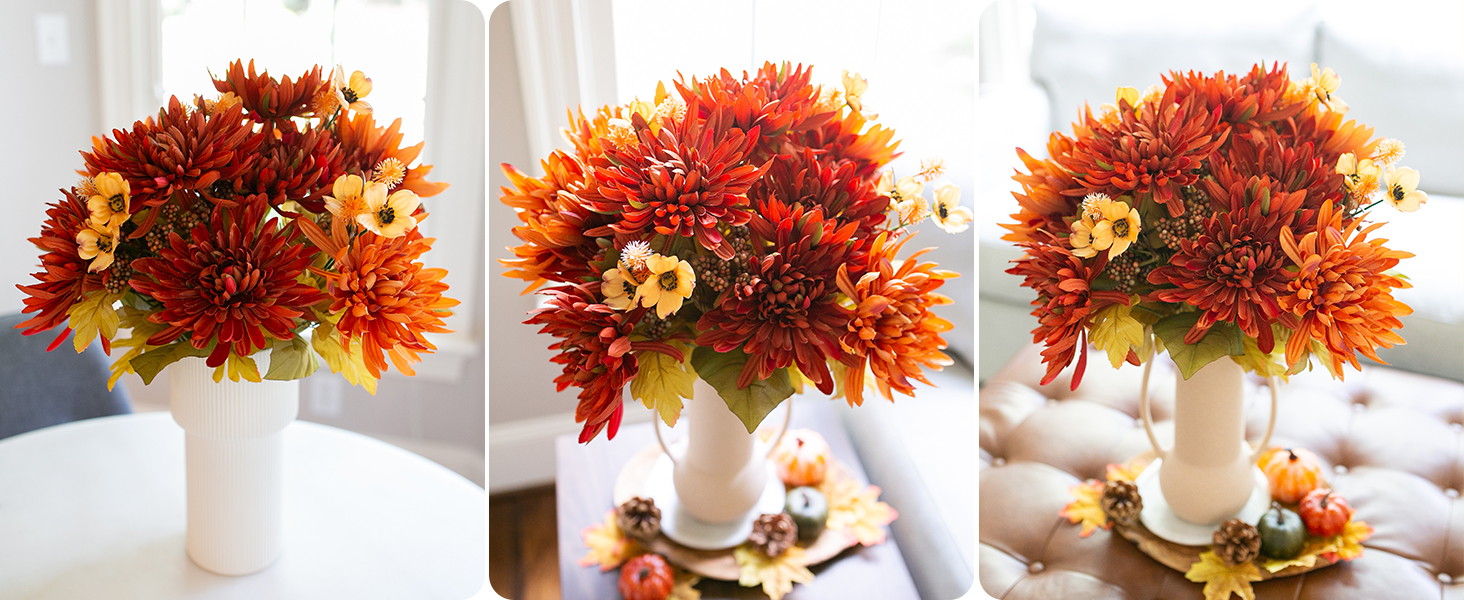 Artificial Fall Fake Mum Flowers for Outdoor Silk Chrysanthemum