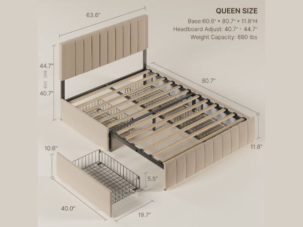 Amazon.com: Gizoon Upholstered Queen Bed Frame with 4