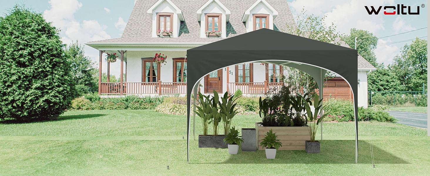 WOLTU Pop-up Gazebo. Gazebo With Sides 3m X 3m. Folding Event Shelter For Outdoor. Garden. Camping. Height Adjustable. Waterproof. UV-Protection. With Carry Bag. Grey 19 PVL