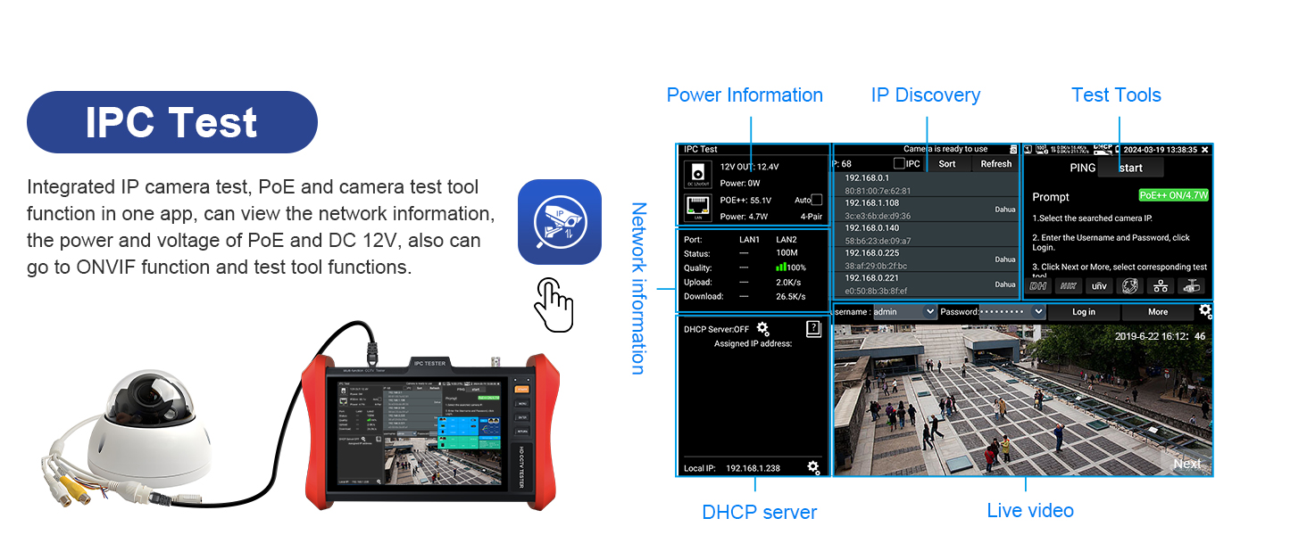 IP Camera Tester with POE CCTV tester IPC tester ip and analog camera tester