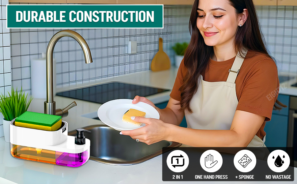 ABS Plastic 3 in 1 Soap Pump Dispenser Dish Soap Liquid Dispenser Sponge Holder Dish Soap