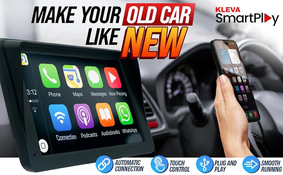New 7" HD Touch Screen Portable Kleva SmartPlay Automatic Multimedia Player Apple CarPlay