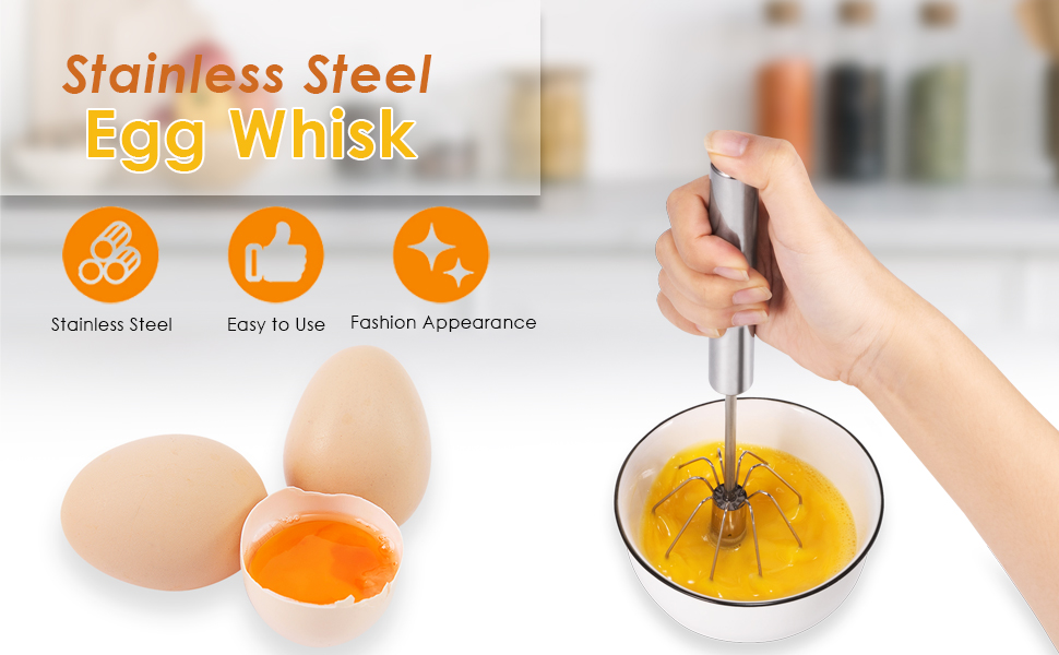 Hand Push Whisk, SemiAutomatic Egg Whisk, 12 Inch